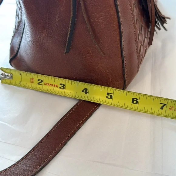 NOONDAY COLLECTION “Monterey” Russet Brown Leather Satchel with fringe - Picture 12 of 12